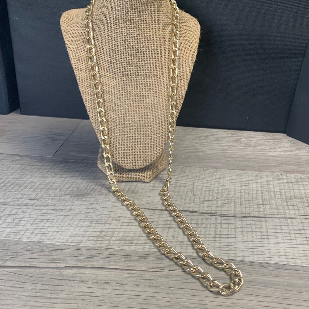 Gold Tone Long Curb Chain Necklace 36 Inch Toggle Clasp Statement Jewelry